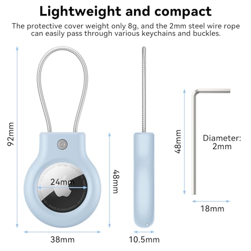 Image of Meliya at Holder for Apple at Secure Holder with Wire Cable, 4 Pack Air Tag Lock Case Keychain Key Ring Key Chain Luggage Tag for Keys, Luggage & More - Light Blue