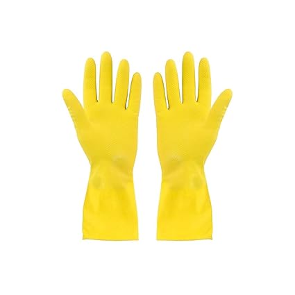 Sulfar Reusable 100% Natural Latex Rubber Dish Washing Gloves, Cleaning Gloves, Pet Grooming, Gardening, Great for Washing Dish, Kitchen, Car and Bathroom (Large, Yellow, 1 Pair)