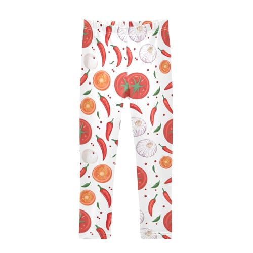 Vegetable Tomato Garlic Chili Pattern Girls Leggings Soft Stretch Workout Yoga Dance Pants for Kids Casual Tights