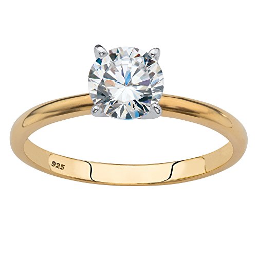 18K Yellow Gold over Sterling Silver Round Cubic Zirconia Solitaire Engagement Ring Size 8