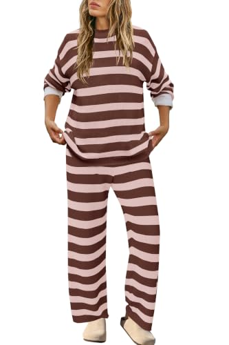 Image of SENSERISE Womens Striped Set Sweater Lounge Sets
