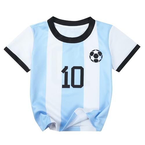 Image of Soccer Jersey Kids Boys Argentina Jersey Shirt Soccer Boys Tshirts Round Neck Short Sleeve Top