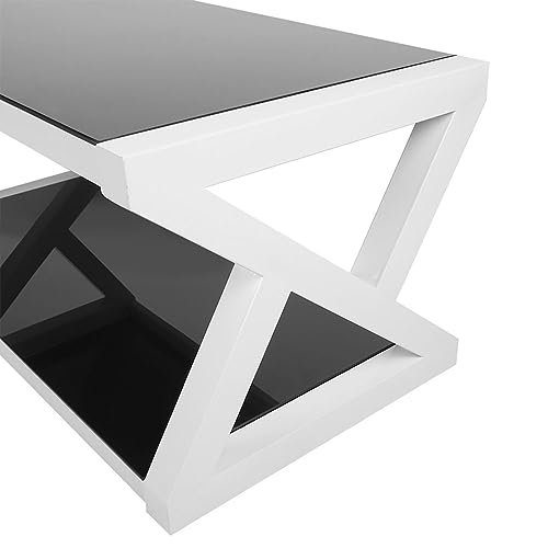 Table basse moderne en verre avec double plateau de rangement optimisé noir et blanc - 5
