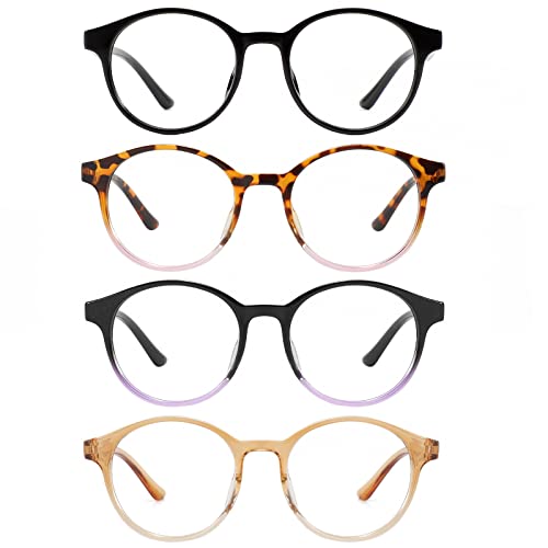 Image of Przene 4 Pack Blue Light Blocking Glasses for Women Men,Retro Round Computer Gaming Glasses Anti Eye Strain /UV /Glare (Standard, Mixed Color-C2)