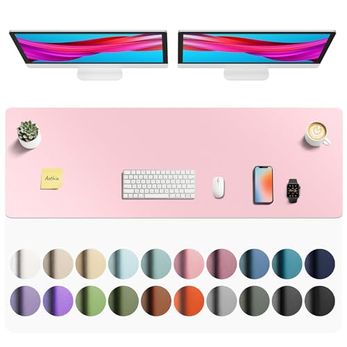 Image of Aothia Faux Leather Desk Mat - Non-Slip PU Leather Desk Blotter, Waterproof Writing Surface, Large Desk Pad for Office & Home (Fairy Pink, 55 inch x 17 inch)