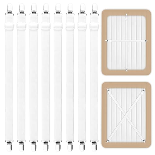 Bettlakenspanner 8 Stück (65cm -220cm)Elastische Bettlakenspanner Weiße Verstellbare Spannbettlaken Spanner Lakenspanner mit Metallclips für Bettwäsche Bettlaken Matratze Bügelbrett oder Sofa