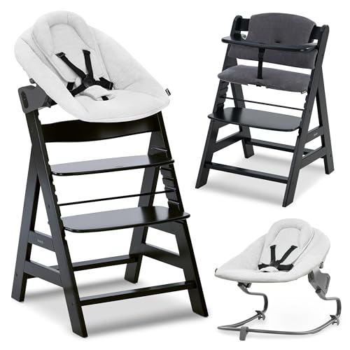 hauck Alpha Plus Premium Set de Trona Evolutiva Bebé con Hamaca Reclinable para Recién Nacidos y Cojín de Algodón   Sillas Tronas Madera con Arnés de 5 Puntos