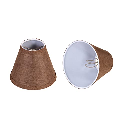 Image of Aspen Creative 51011-2, Hardback Empire Transitional Clip-On Chandelier Shade, Dark Brown Burlap Texture Fabric, 3 inch Top x 6 inch Bottom x 5 inch Slant, Set of 2