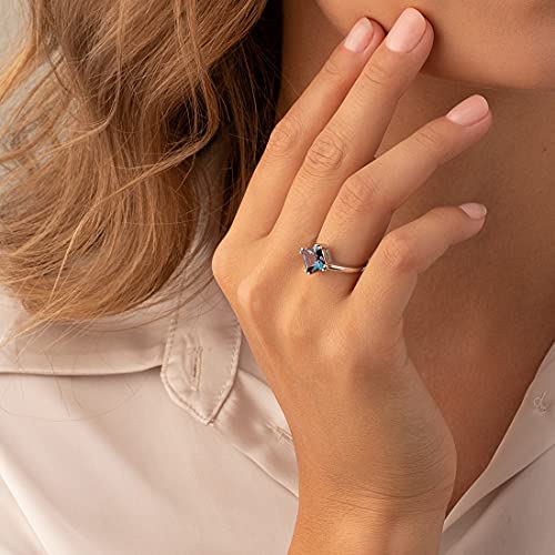 Peora Created Alexandrite Classic Solitaire Ring For Women In 14K White Gold, Color Changing 2.75 Carats Princess Cut 8Mm, Comfort Fit, Size 7 #TOP1