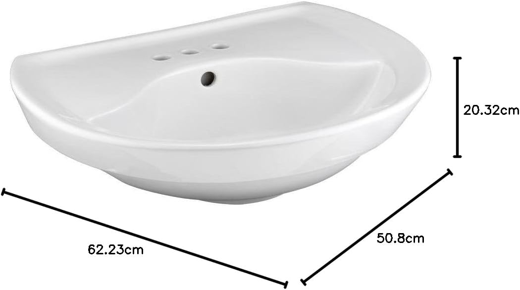 American Standard 0268.004.020 Ravenna Pedestal Sink Basin with 4-Inch Faucet Spacing and without Towel Bar, White