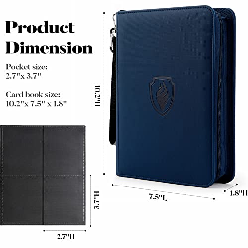 Image of Fabmaker Premium 4 Pocket Zip Card Binder, Trading Card Binder for 320 Cards, Portable PU Card Collection Binder, Collector Card Album Folder for Game & Sports Cards, Navy Blue