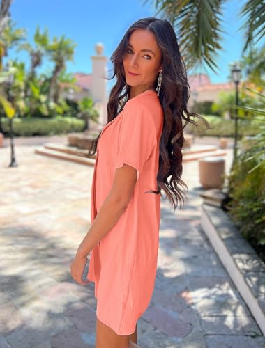 Image of Halife Women's Swimsuit Cover Up Shirt V Neck Short Sleeve Bathing Suit Coverups Summer Beach Cover Ups