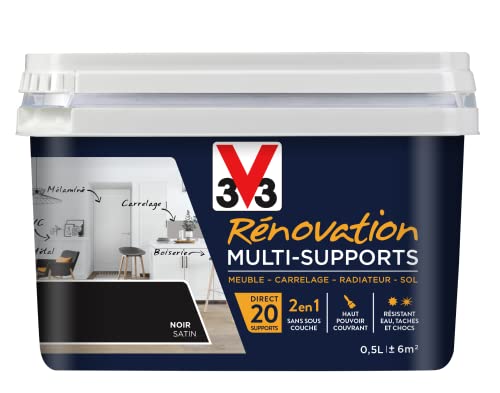 V33 Peinture rénovation multi-supports, Noir satin 0,5L