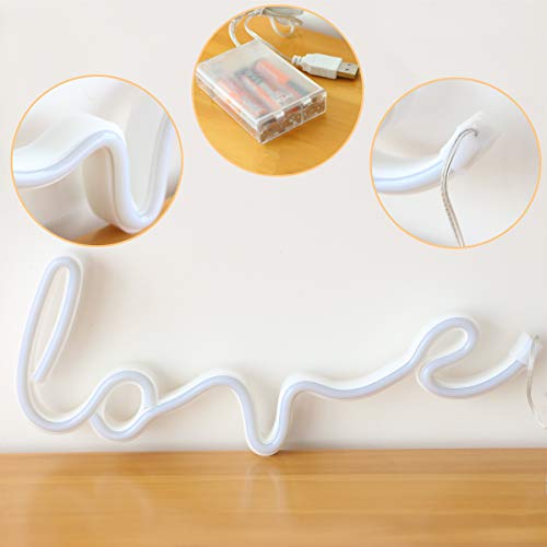 XIYUNTE Love Neon Light Led Neon Sign Love Light Wall Decor - Battery or USB Powered White Love Neon Signs Light up for Kids Room,Party,Valentine\'s Day,Wedding,Christmas,Wedding - Thumbnail 4
