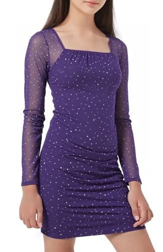 SEAUR Filles Robe de Soirée à Manches Longues Maille Robe Mini Slim Fit Adolescent - 16 Ans