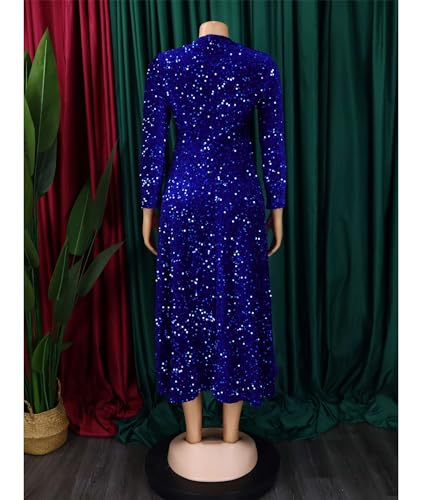 Image of SOMTHRON Women's Sequin Dress Plus Size Long Sleeve A-Line Flared Party Cocktail Sparkle Glitter Evening Shiny Maxi Dress