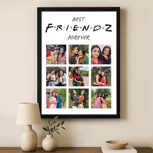 Image of Personalized Best FRIENDZ Forever Collage Photo Frame | Customised 9-Photo Portrait Layout for Best Friends, Girls & Cousins | Birthday, Farewell & College Memories Gift | Glare-Free Laminated Wooden Frame | A5 /A4 /A3