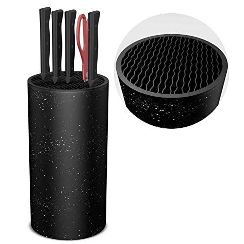 Knife Block Storage Holder with Scissors Rack, Detachable Round Knife Holder Countertop Storage Unique Design Slot to protect blade Space Saver Knife Storage Stand without Knife