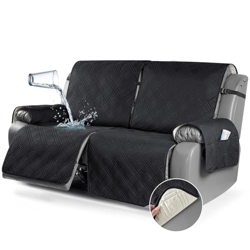 Image of TAOCOCO 100% Waterproof Oversized Recliner Cover, Non Slip Split Covers for Reclining Loveseat with Elastic Straps for Kids Pets (Oversized 2 Seater, Black)