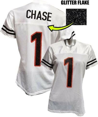 Custom Womens Blinged Football White Mesh Jersey, Ja'Marr Chase Size Small