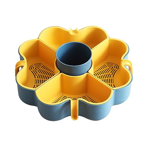 HYTROVE 多機能転式野菜洗浄バスケット 水切り収納カゴ フルーツフィルター付き キッチン用果物洗い容器 黄色