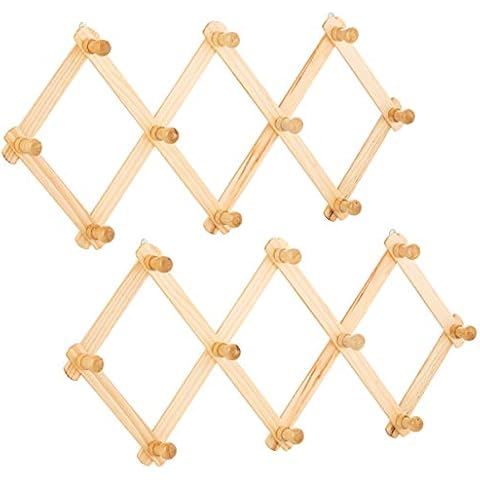 Set of 2 RAM-PRO Accordion Style Wood Expandable Rack Hat, Cap, Belt, Umbrella Coffee Mug Wall Wooden Pegs Cover