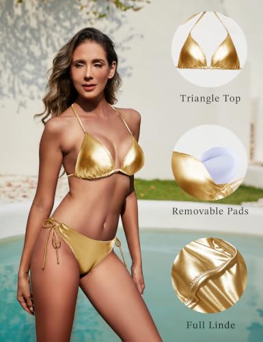 Image of Women Bikini Set Triangle String Tie Two Piece Swimsuit