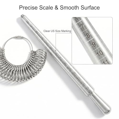 Image of Bflaae 2 PCS Ring Sizer Measuring Tool Kit with US Ring Mandrel, 27 PCS Stainless Steel Ring Gauges for Ring Repair and Measurement, Pro 2 PCS