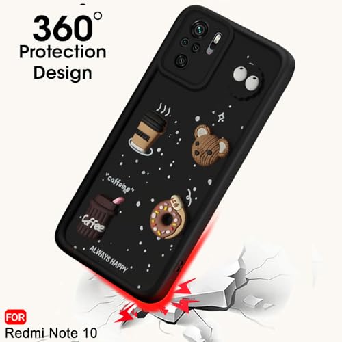 Image of TheGiftKart Back Cover Case for Mi Redmi Note 10s / Note 10 / Note 11 SE | Cute Fun Cartoon 3D Bear Coffee Case | Full Camera Protection | Shockproof Back Case Cover (Silicone, Black)
