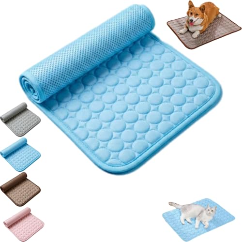Pawlabs Cooling Mat Ice Silk Cooling Mat for Dogs Breathable Cool Sleeping Pad Non-Slip Washable Cool Bed Mat for Small Medium Large Dogs Cats (Blue L)