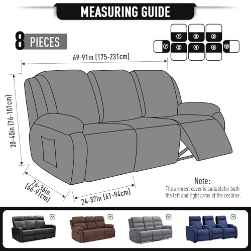 Image of TAOCOCO Recliner Sofa Covers 8-Pieces Stretch Large Couch Covers for 3 Seats Reclining Slipcovers Soft Jacquard Pattern Furniture Protector (Black)