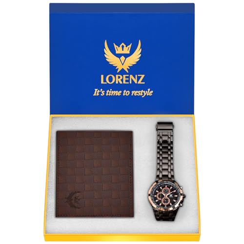 Image of Lorenz Watch and Wallet Combo for Men | Stainless Steel Analog Wristwatch with Leather Wallet | Gift Set Suitable for Birthday, Anniversary, Wedding, Festival, Office and Everyday Use