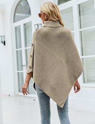 Ferand Women's Turtleneck Button Detail Poncho High Neck Asymmetrical Pullover Sweater for Fall Winter Outfits4