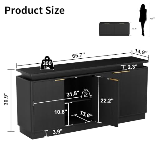 Image of LKTART 65.7 inch Sideboard Buffet Cabinet with Storage, LED Lights,Black