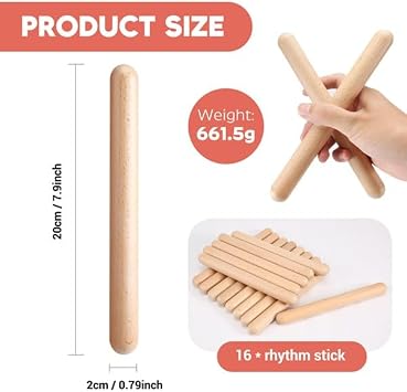 8 Pairs Rhythm Sticks Percussion Instrument Classical Wood Claves Musical Percussion Instrument Natural Hardwood Teaching Aids For Early Education Music Sticks For Kids