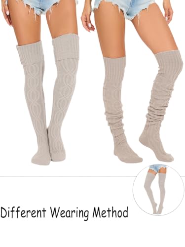 Image of Women's Thigh High Knitted Winter Boot Socks Vintage Extra Long Leg Warmer Over Knee High Stockings
