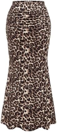 Floerns Saias midi femininas texturizadas franzidas com estampa d...