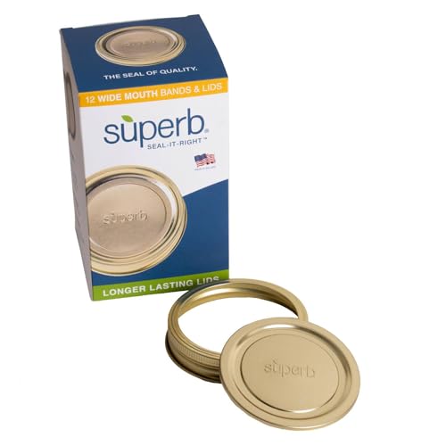 Superb Sealing Solutions Canning Lids and Bands - Mason Jar Wide Mouth Lid Toppers Fit Ball and Kerr Jars, 3.25 inch Food Grade with Thick Seals, USA Made, 12 Count
