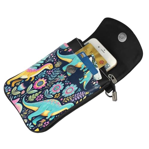 Cell Phone Crossbody Purse Dinosaur Colorful Animal Pattern Womens Shoulder Wallet With Phone Pocket4