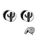 Treuheld® | Set - Schwarzer Kaktus - 2 Ohrstecker zum Schrauben mit Kaktee - SCHWARZ-WEIßE Fake Plugs - Ø 10mm - Ohrringe Fakeplug - Silber Ohrring in Schwarz-Weiß - Chirurgenstahl Faketunnel