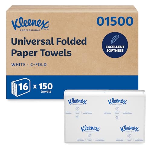 Kleenex Professional Universal C-Fold Folded Paper Towels, Bulk (01500), Absorbent, White (150 Sheets/Pack, 16 Packs/Case, 2,400 Sheet Total)