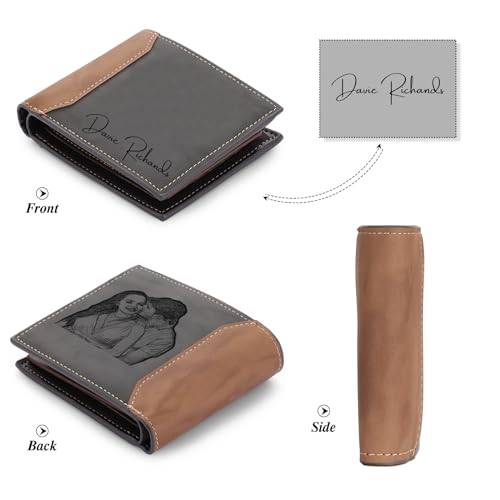 Custom Wallets with Picture for Men Personalized PU Leather Wallet with Photo Name Slim Billfold Engraved Wallet for Dad Grandpa Husband Fathers Day Christmas Gifts (Grey)3
