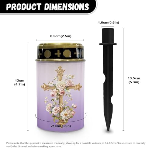 Image of Cross and Floral Solar Grave Lights for Cemetery Flameless Solar Powered Light for Prayer Waterproof Cemetery Solar Lights for Grave Cemetery Decor Candle Lamp