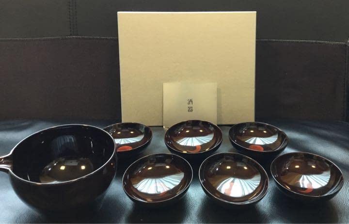 お値下げ　逸品　越前漆器　土直漆器　酒器　欅　片口　お月見杯ペア×3 越前塗 越前 欅 お月見杯 ペア – 漆器 高翆