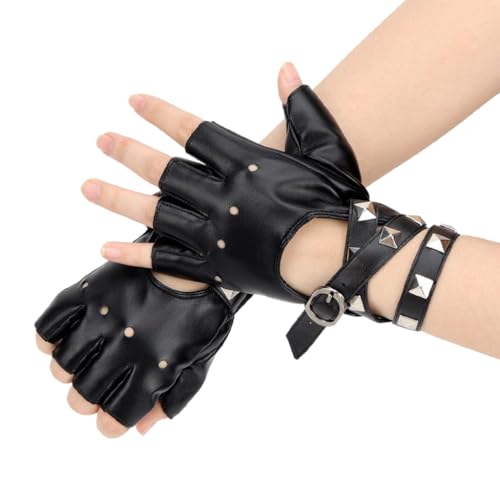 Image of PATPAT 1Pair Black Leather Half Gloves for Men Bike Riding with Reathable Adjustable Wrist Strap, Driving Gloves for men for Cycling, Motorcycle, Climbing Mountain, Hiking for Hard Knuckle Protection