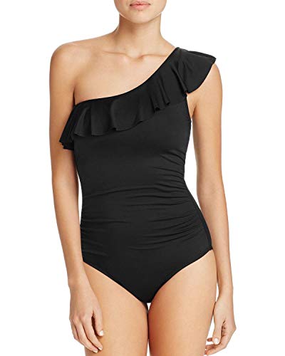 La Blanca Women's Island Goddess Ruffle Shoulder One Piece Swimsuit, Black, 8