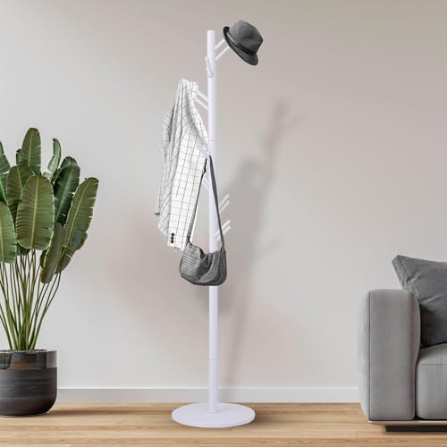 Bayt Portemanteau en Bois, Portant sur Pied avec 8 Crochets Arrondis, Support Stable pour Manteaux, Sacs dans Chapeaux, Pied Rond, Idéal pour Entrée dans...