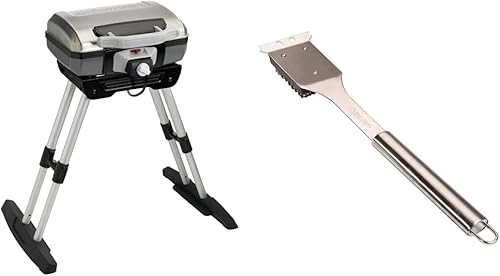 Cuisinart CEG-980 Parrilla eléctrica para exteriores con VersaStand y CCB-5014 Cepillo de limpieza y raspador para parrilla de barbacoa, 16.5