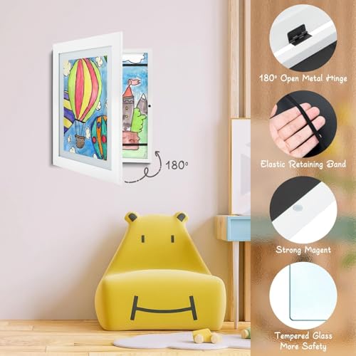 4 Pack 10x12.5 Front-Opening Kids Artwork Frames Changeable (White) by Golden State Art - Used condition - Image 6