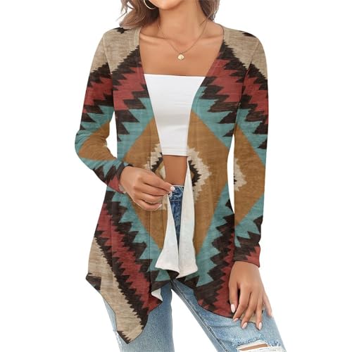 MoBlinko Boho Dragonfly Cardigan Sweaters for Women Lightweight Open Front Knitted Women's Cardigan Sweaters Draped Ruffles